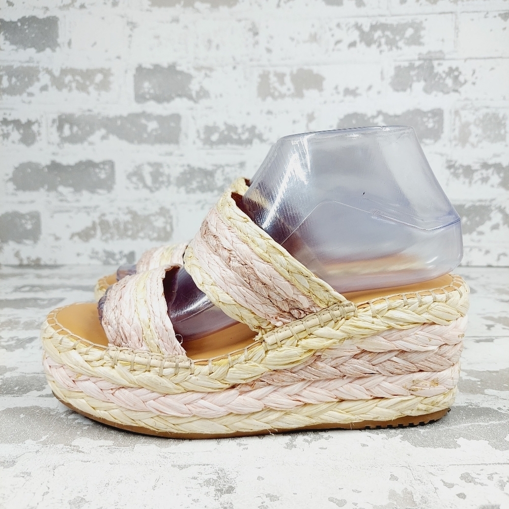 Splendid Linda Pink & Natural Raffia Wedge Sandals W561